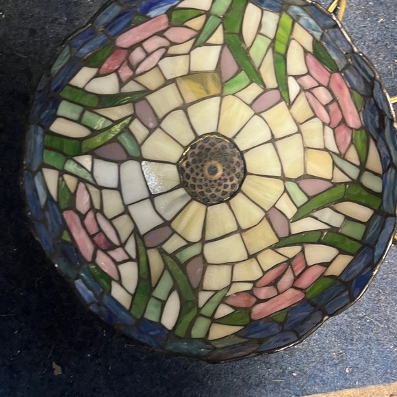 Dale Tiffany Stained Glass Lamp Shade with Pink and Green Accents - Picture 4 of 14